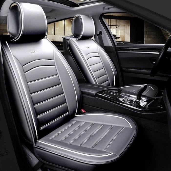 Ensemble De 2 (1+1) Housses De Siège Avant En Simili Cuir Gris Deluxe Universelles Pour Auto Voiture