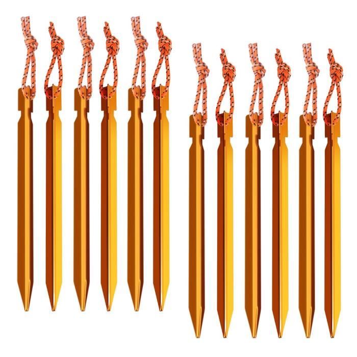 12pcs Piquets de tente, piquets de camping, 7,1 pouces en alliage d'aluminium 7075 avec corde réfléchissante et pochette de rangemen