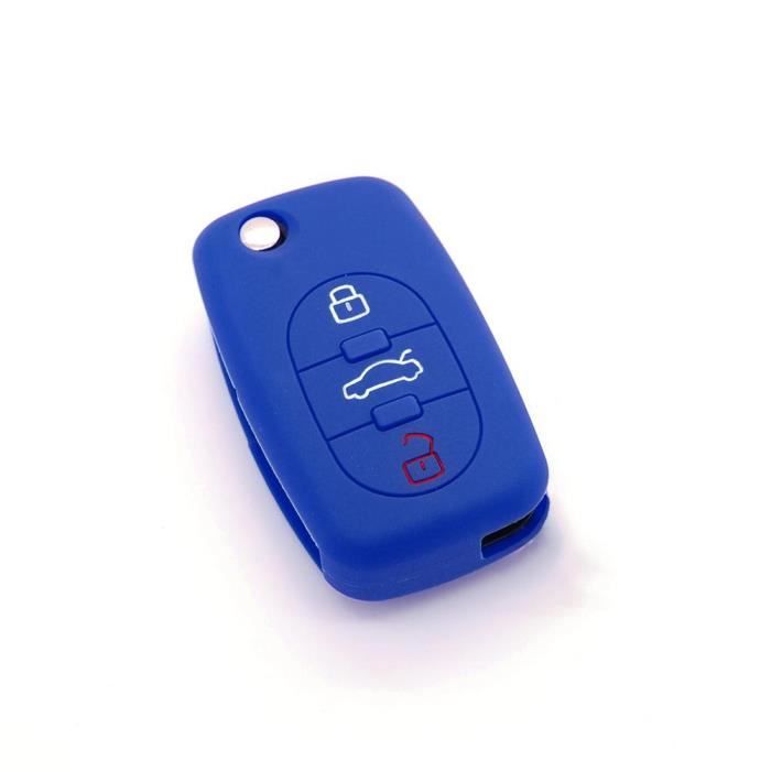 housse de clé en silicone pour Audi A1 A3 A4 A5 A6 A8 TT Q7 3 boutons. Bleu foncé