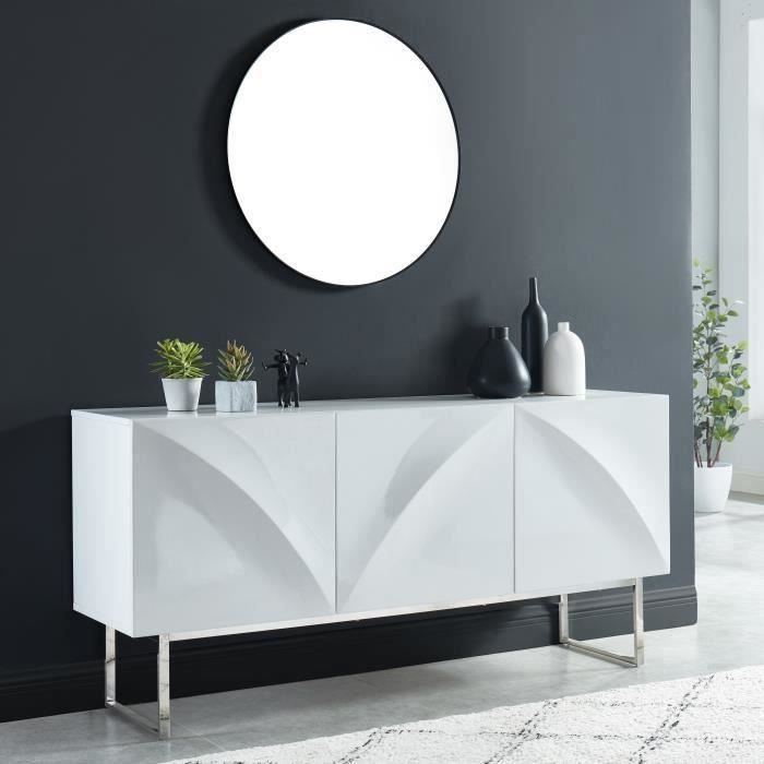 GEME Buffet 3 portes à relief -laqué blanc brillant - L160cm