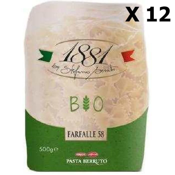 Lot 12x Pâtes italiennes Farfalle BIO n°58 - 1881 Pasta Berruto - paquet 500g