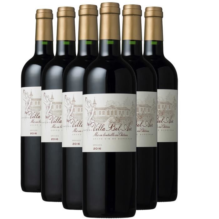 Château Villa Bel-Air Rouge 2016 - Lot de 6x75cl - Vin Rouge de Bordeaux - Appellation AOC Graves - Cépages Merlot, Cabernet Sauvign