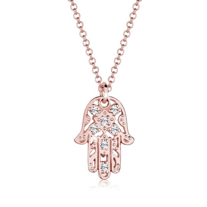 Elli Colliers Main de Fatima Cristaux Swarovski® Plaqué Or Rose