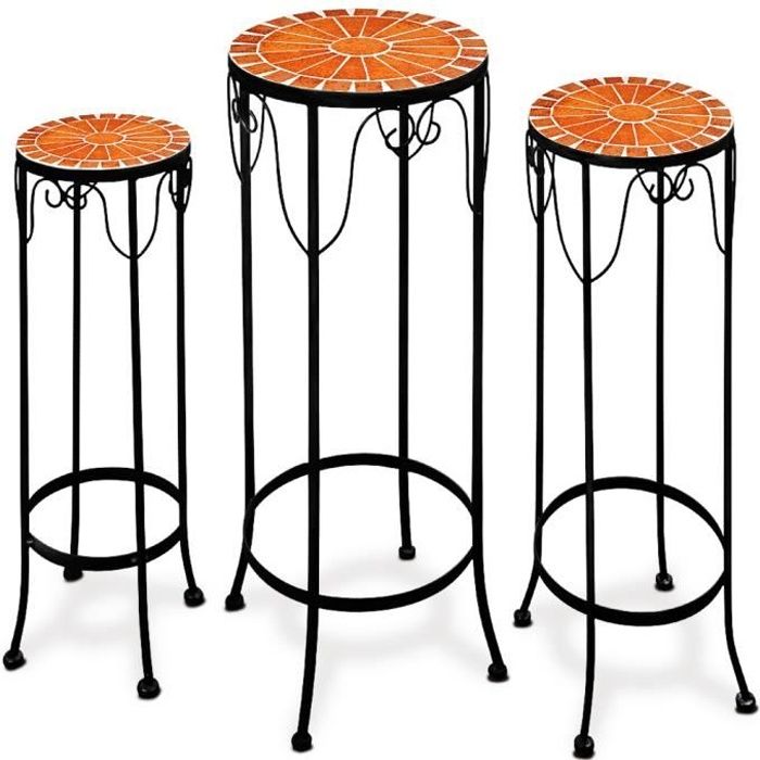 Tables 3 guéridons pot de fleur en mosaique