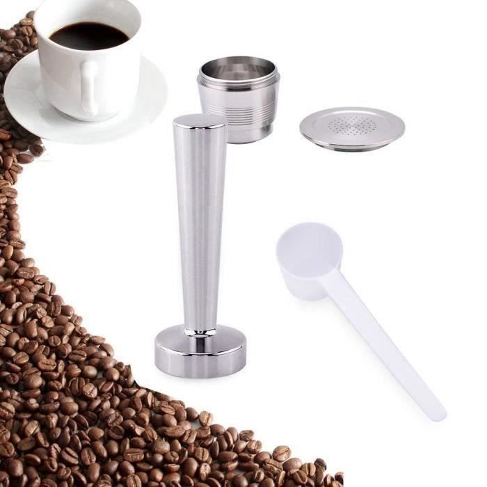 Kit Tamper à café pour Nespresso machine à café en inox + Capsule rechargeable de machine café nespresso en inox + Cuillère de mes
