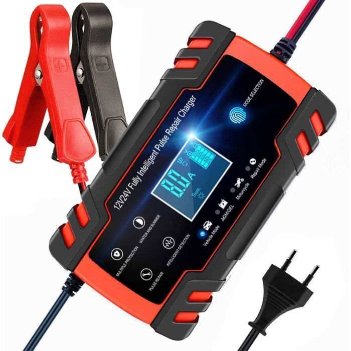 Chargeur de Batterie,12V 8Amp/24V 4Amp Booster Voiture Mainteneur Intelligent AVCE Écran LCD,Plusieurs Protections and 6 Modes