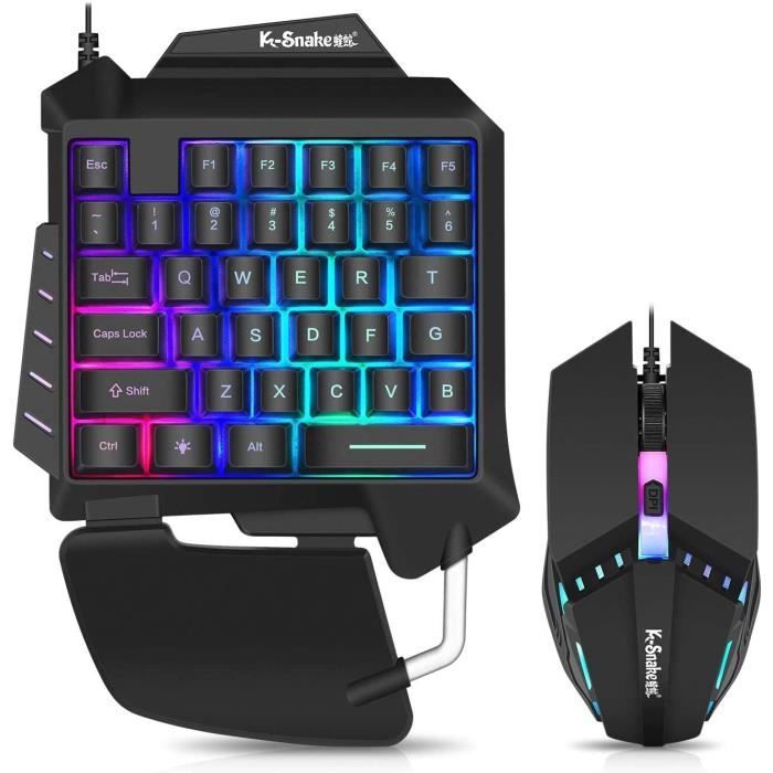 Ensemble combiné clavier et souris de jeu à une main, souris de jeu filaire USB 4 en 1, demi-clavier rétroéclairé par LED 35 touches
