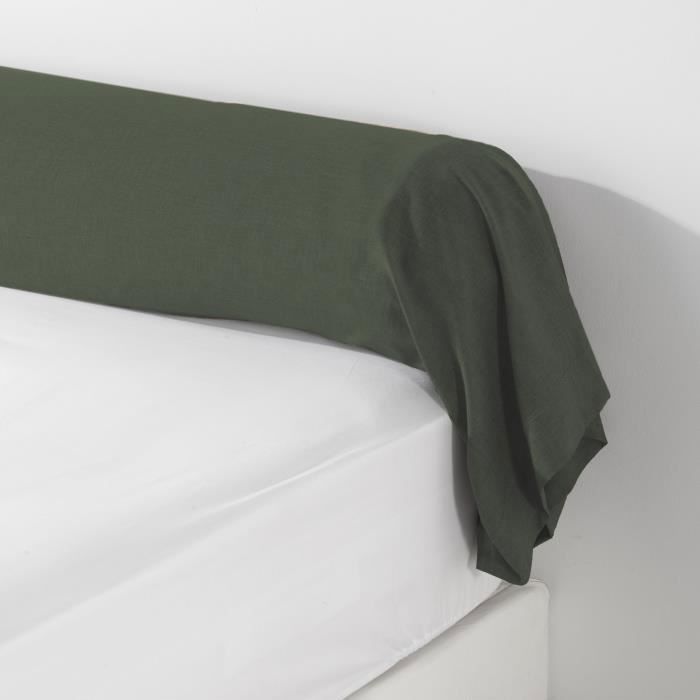 CDaffaires Taie de traversin 85 x 185 cm polycoton uni actually  +point bourdon Kaki