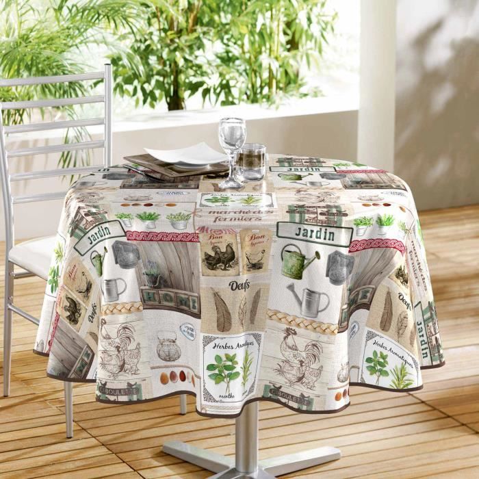 Nappe ronde - Poules à la ferme - Diamètre : 160 cm - PVC