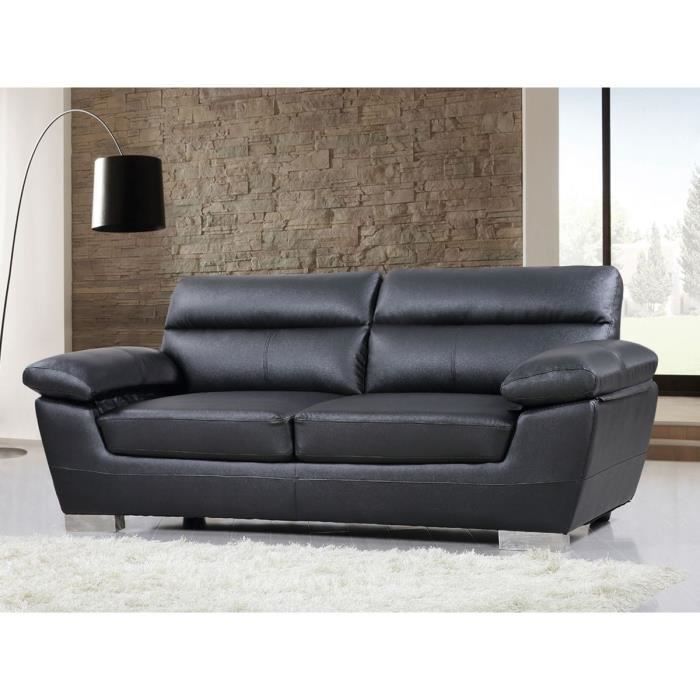 Canapé fixe en cuir reconstitué et PVC -Dallas- - 210 X 88 X 90 cm - 3 places - Noir
