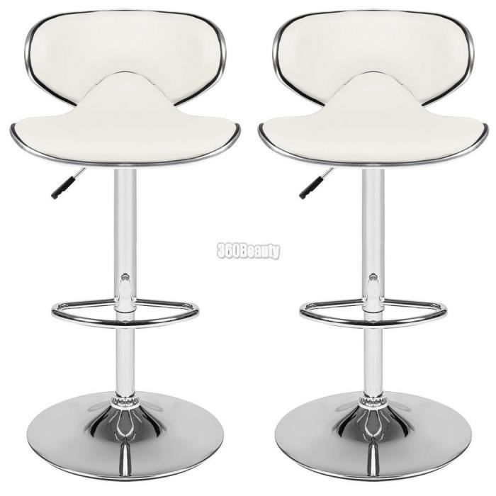 1paire tabouret de bar cuisine petit déjeuner Bar tabouret Chrome Base levée réglable pivotant BLANC#