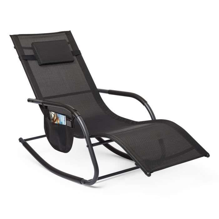 Chaise Longue à Bascule de Jardin, Fauteuil en Tissu Teslin,Noir - Mondeer