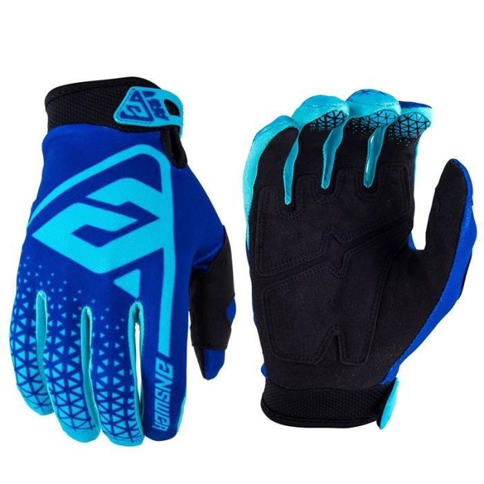 Gants vélo,2019 été en plein air cyclisme gants hommes Long doigt moto gants pour vélo VTT gant vtt lettre fluo gants - Type Bleu