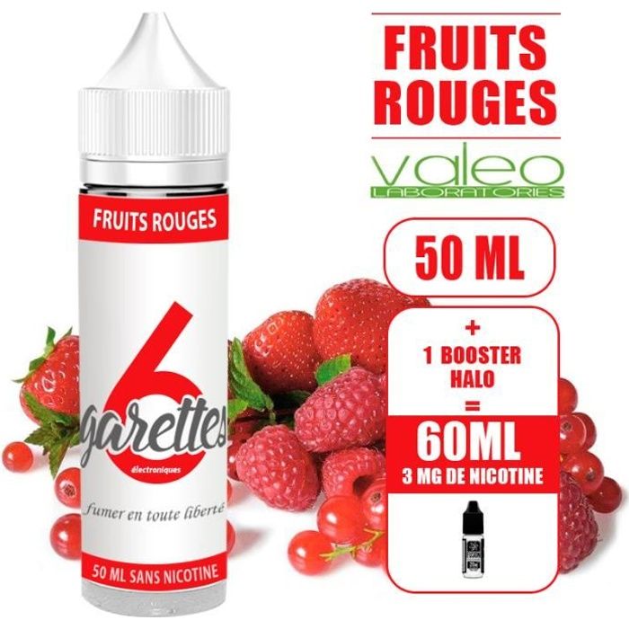 E-LIQUIDE FRUITS ROUGES 60ML EN 3MG (50ML EN 0MG DE NICOTINE + 1 BOOSTER DE NICOTINE 10ML -HALO-)
