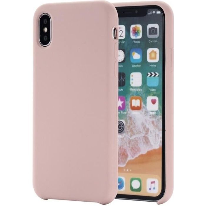 Coque de protection en silicone liquide Four Corners Full Coverage pour iPhone X / XS (or rose) Rose