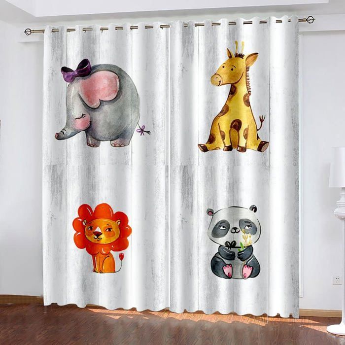 Rideaux Occultant Animaux Lapins Fleurs - Lot De 2 - Thermique À Oeillets Imprimé 3D