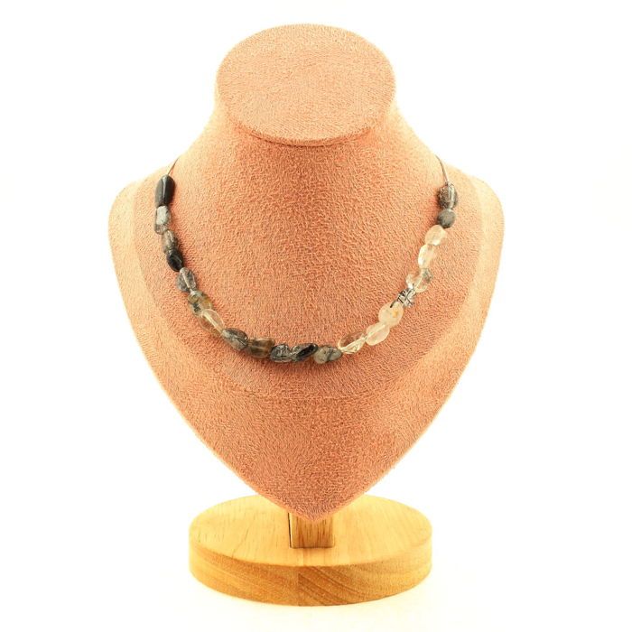 Collier 4 Perles En Topaze Du Brésil - Chaine En Acier Inoxydable - Neuf Avec étiquettes