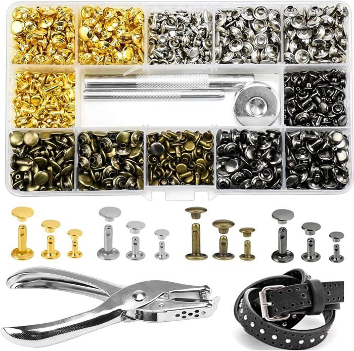 6mm 400sets 3tools -Rivets tubulaires à Double capuchon pour cuir,4 couleurs avec outils de