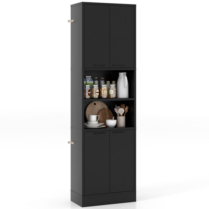 Buffet de Cuisine de 190 cm de Haut - COSTWAY - Portes et Etagères - Charnières de Sécurité - Kits Anti-basculement - Noir