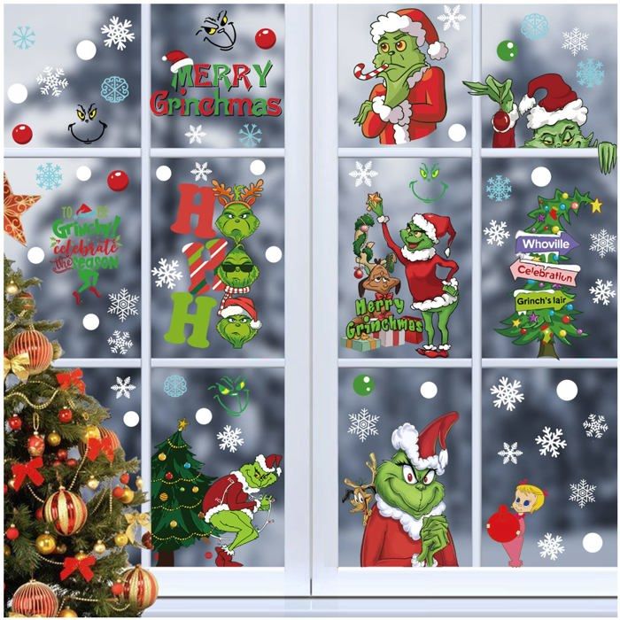 Autocollants De Noël Pour Fenêtres, 9 Feuilles Autocollantes Double Face, Autocollants De Noël Réutilisables, Décorations De Noël Pour Fenêtres | Leroy Merlin