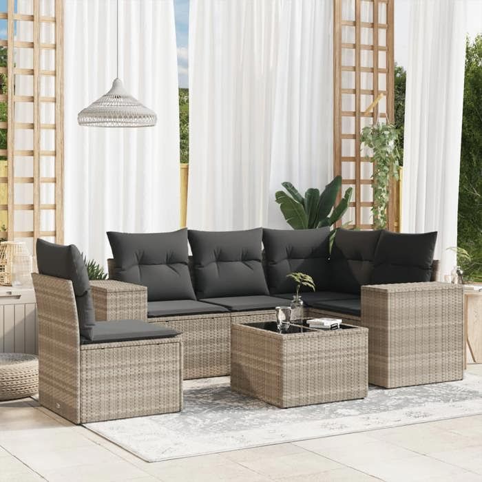 vidaXL Salon de jardin 6 pcs avec coussins Résine tressée ensemble de canapés d'extérieur canapé d'angle de jardin 3308162 - vue 8