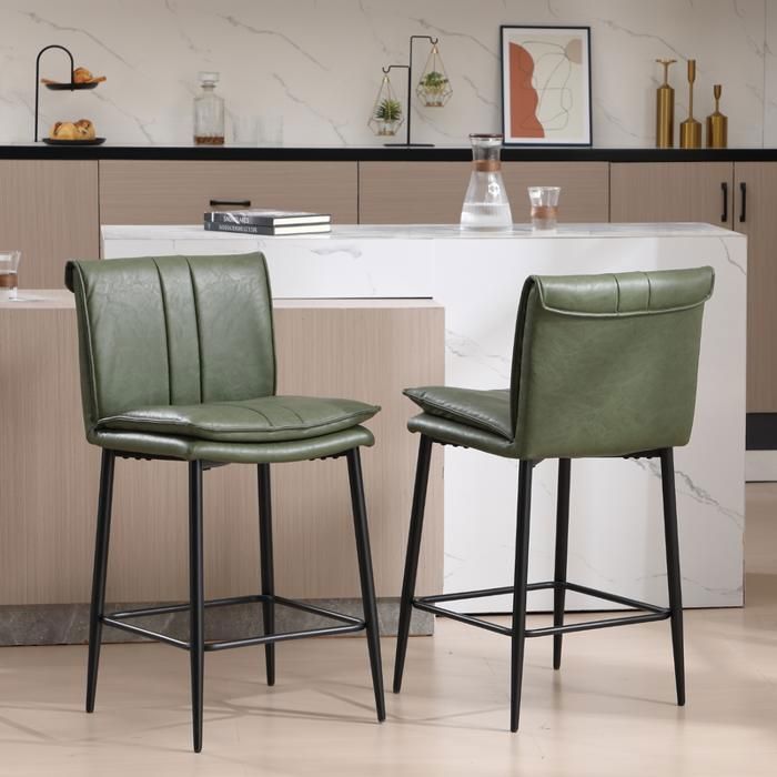 Wahson Tabourets de Bar Lot de 2 Tabouret de Bar Cuir PU Chaise de Bar Coussin épais Chaise Haute Cuisine pour Comptoir Vert
