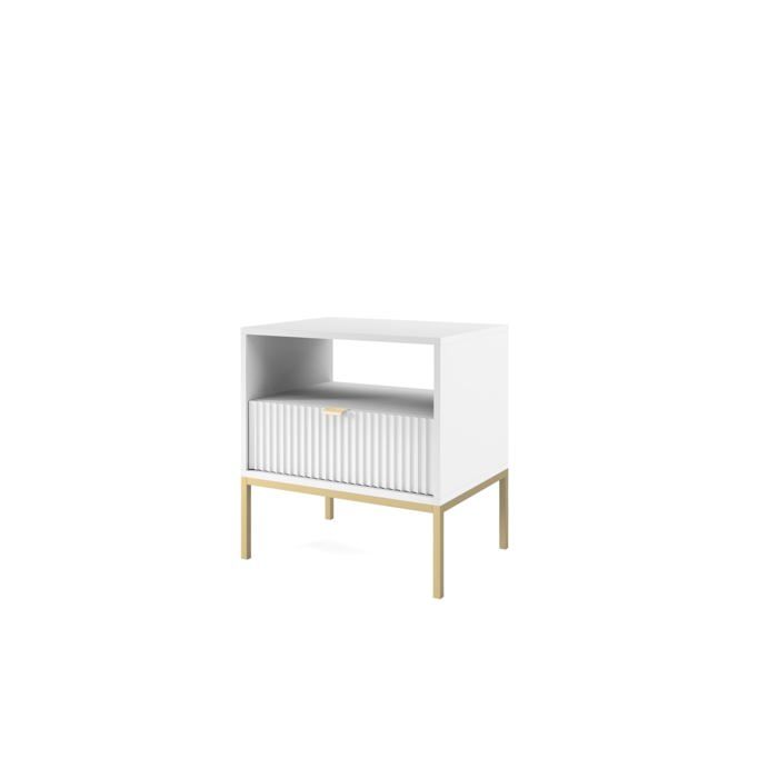 Table de chevet : 2 tiroirs Blanc or 54 x 56 x 39 cm poignées dorées