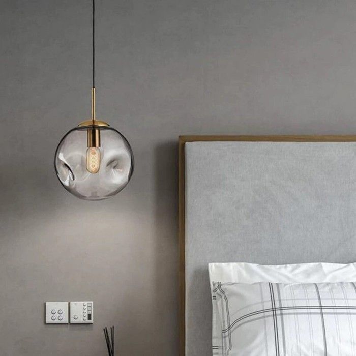 Fusion Lampe Suspendue Moderne - Lustre Suspension en verre gris Ø15cm avec douille de suspension en cuivre doré - 1pcs