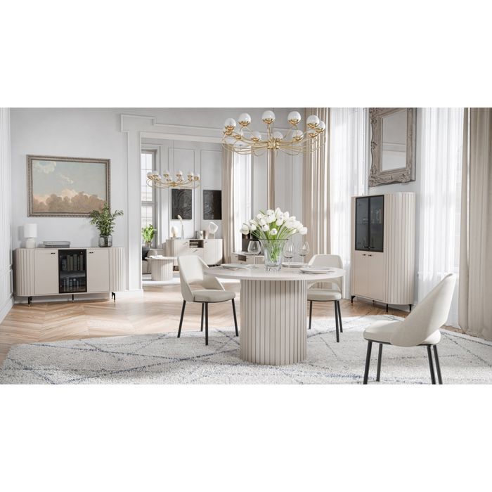 Table à manger ronde - ZANTE - Grège avec pied colonne - 120 cm