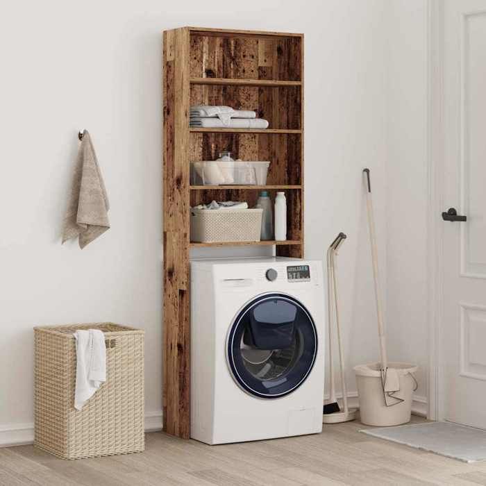 (ON SALE)Meuble haut de salle de bainMeuble WC pour machine à laver vieux bois 64x24x190 cm 11933