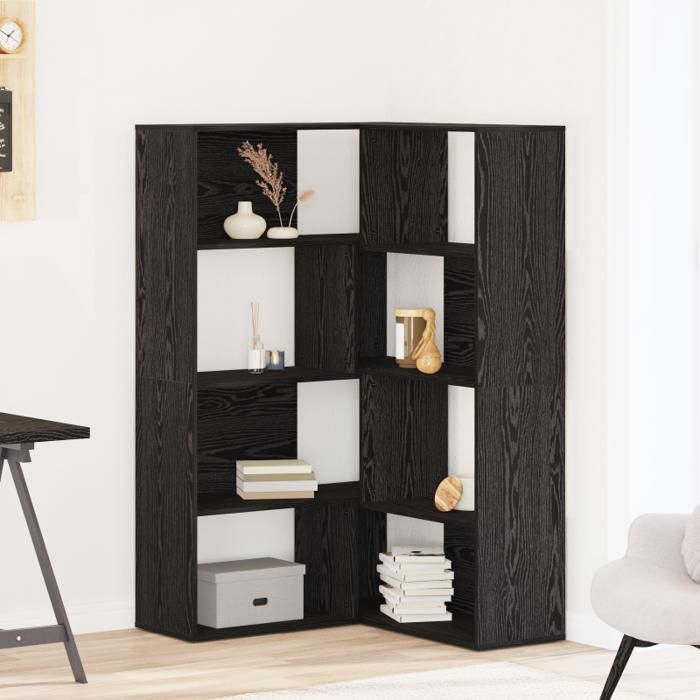 Bibliothèque dangle - Noir Chêne - 140x30x140 cm - 5 étagères - Style contemporain