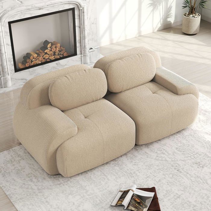 Canapé 2 places en Velours côtelé Canapé combinable avec accoudoirs incurvés et dessous antidérapant pour salon et chambre Beige