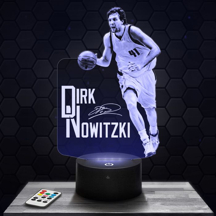 Lampe 3D - Dirk Nowitzki - Accessoire Merch Cadeau Dirk Nowitzki - Veilleuse Led Tactile avec socle au choix et télécommande