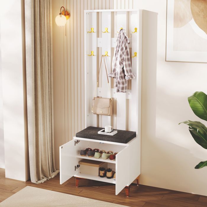 Ensemble vestiaire avec banc à chaussures et coussins façade de vestiaire avec patères [OLD SKU:WF32579234W]