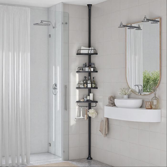 Étagère de Douche - Réglable - 4 Niveaux - Noir - Acier - 85 à 305 cm