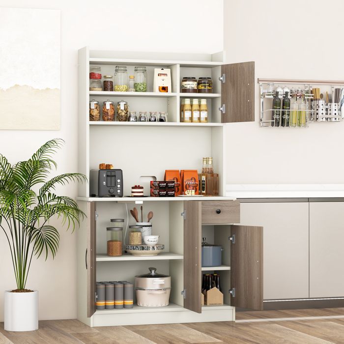 GIANTEX Buffet de Cuisine- Armoire de Rangement Haute- Station de Charge- Étagères Réglables- Salon Bureau- 100x40x180cm- Blanc