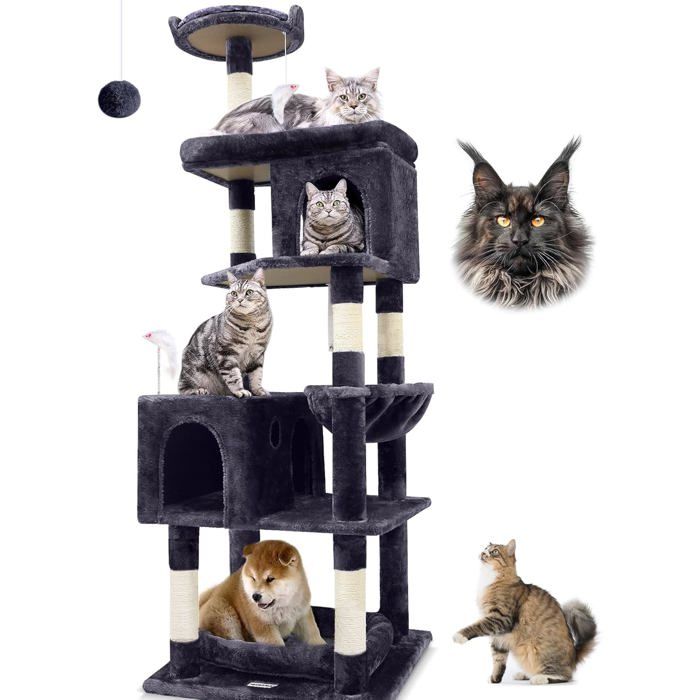 Arbre À Chat Xxl Grande Hauteur 183 Cm Avec 2 Niches Plateformes Perchoir Panier Lit Amovible Peluche Jouets Arbres À[YA390]