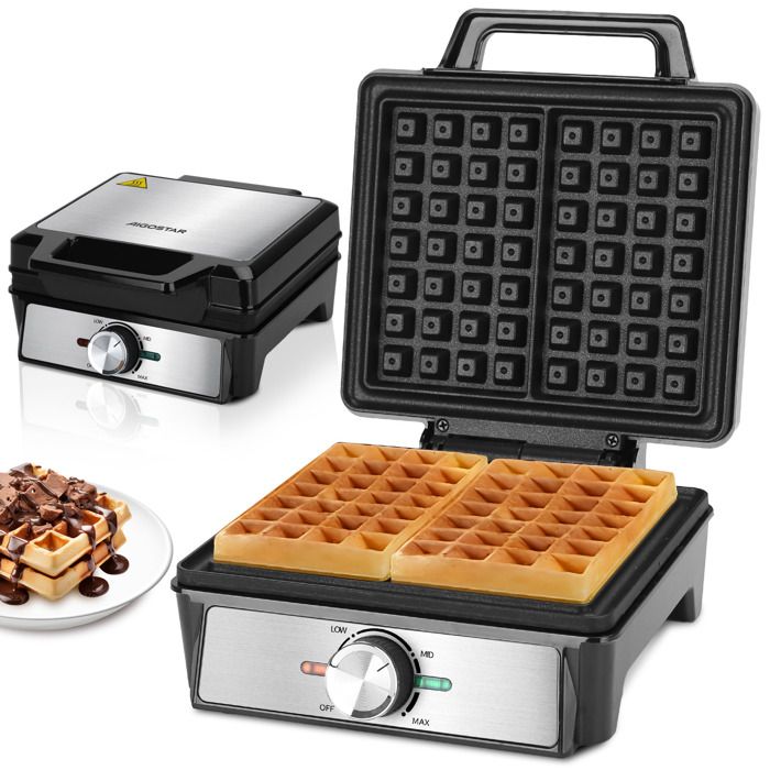 Aigostar Gaufrier 1600W pour 2 Gaufres Belges Plaques Profondes Antiadhésives Sans BPA Température Réglable Acier Inoxydable