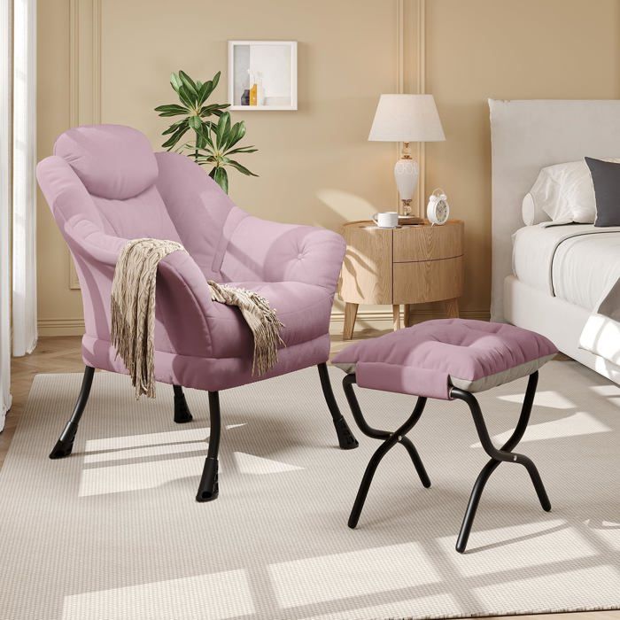Fauteuil relax pliable - LUNSY - Velours moelleux - Repose-pieds pliable - Poche latérale - Structure métallique robuste