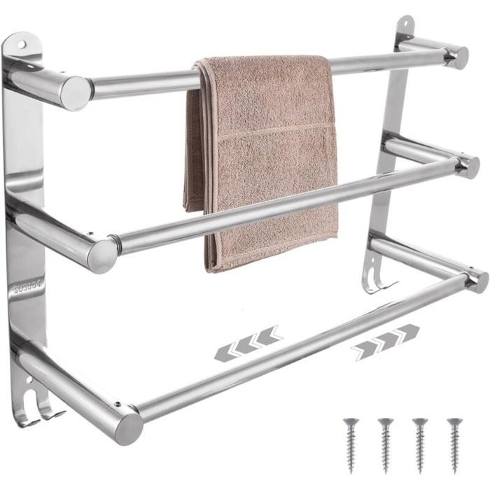 Porte-serviettes mural de salle de bain avec barre à serviettes réglable longueur de 50 cm à 90 cm en acier inoxydable trois ba
