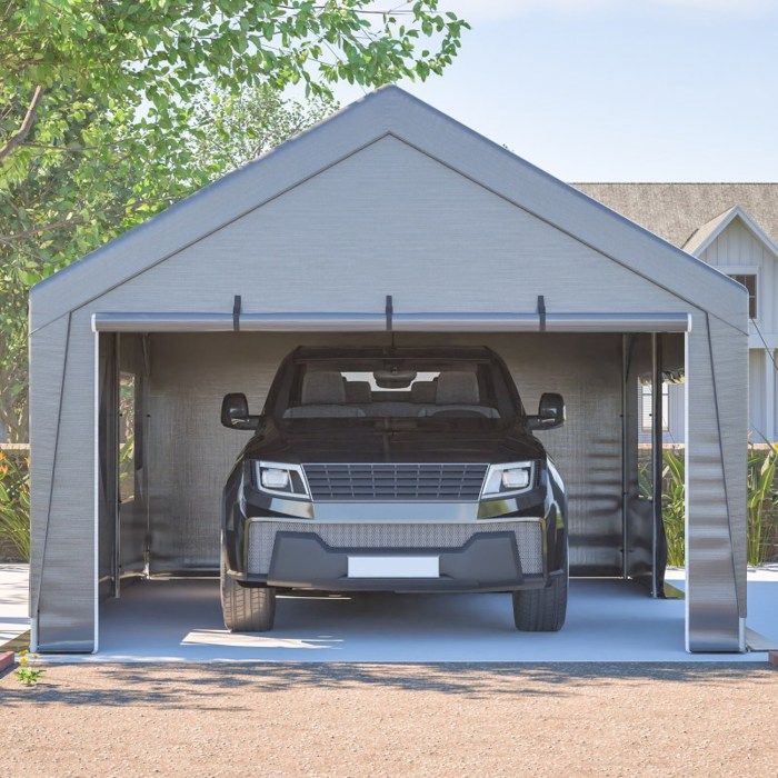 Garage de Tente 6x4x3m avec Bâche Imperméable Portes Enroulables Protection UV Abri de Voiture et Jardin avec Fenêtres Gris