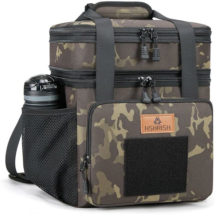 Sac Isotherme RepasSac Isotherme Double Couche pour Hommes et Adultes étanche et Durable pour Le Travail Camouflage Noir 22L