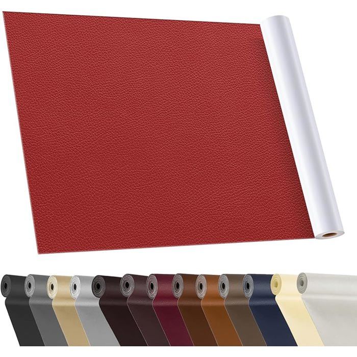 Patch de Réparation en Cuir Rouge 40x160cm Patch Cuir Auto-adhésif Rénovation Simili Cuir Autocollant pour Rouge 40x160cm