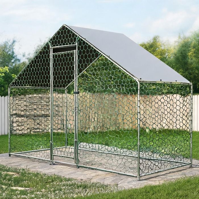 Enclos poulailler 3x15x2m en métal classique silver avec bâche imperméable et serrure