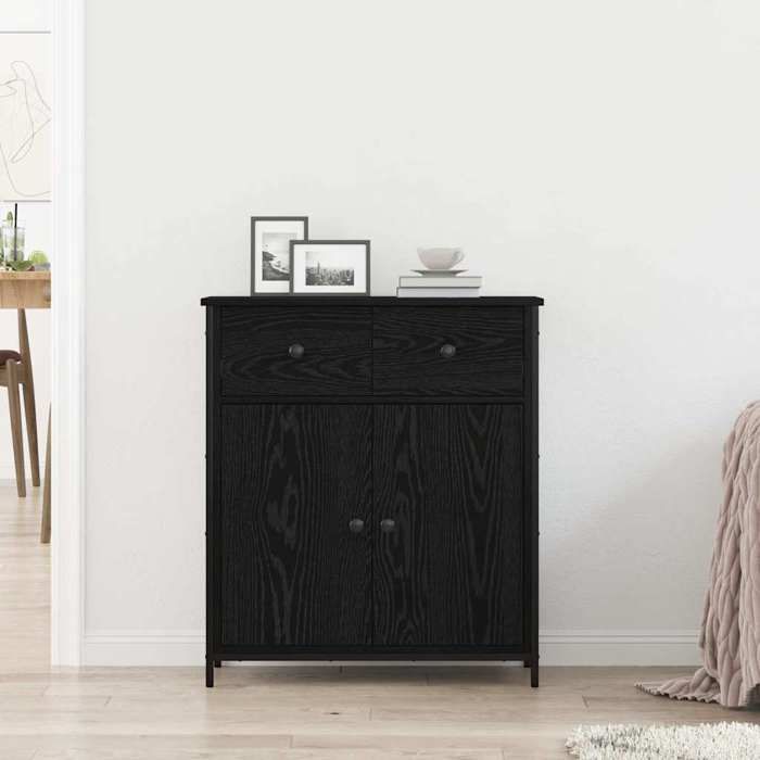 Buffet élégant - ECOHOME - bois dingénierie - chêne noir - 70 x 30 x 80 cm - 2 portes à charnières - 2 tiroirs@774350