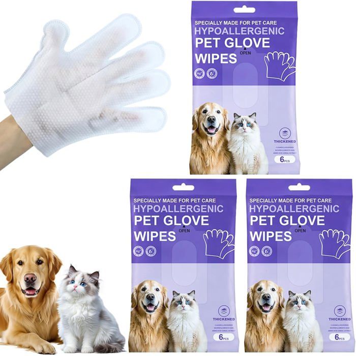 Lot de 18 Épaississant Lingettes Hypoallergéniques pour Chien et Chat Gants de Nettoyage pour Animaux Toilettage