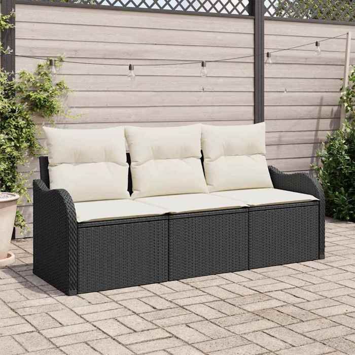 Noir Ensemble de canapé de jardin avec coussin 3 pcs Noir Poly rotin - Meuble de balcon LV57281