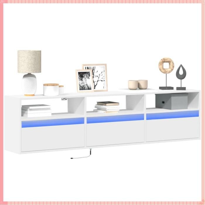 meuble tv - 180x31x45cm - assemblage requis - Connecté et Pratique - Écologique et Durable - Blanc - Pour Salon