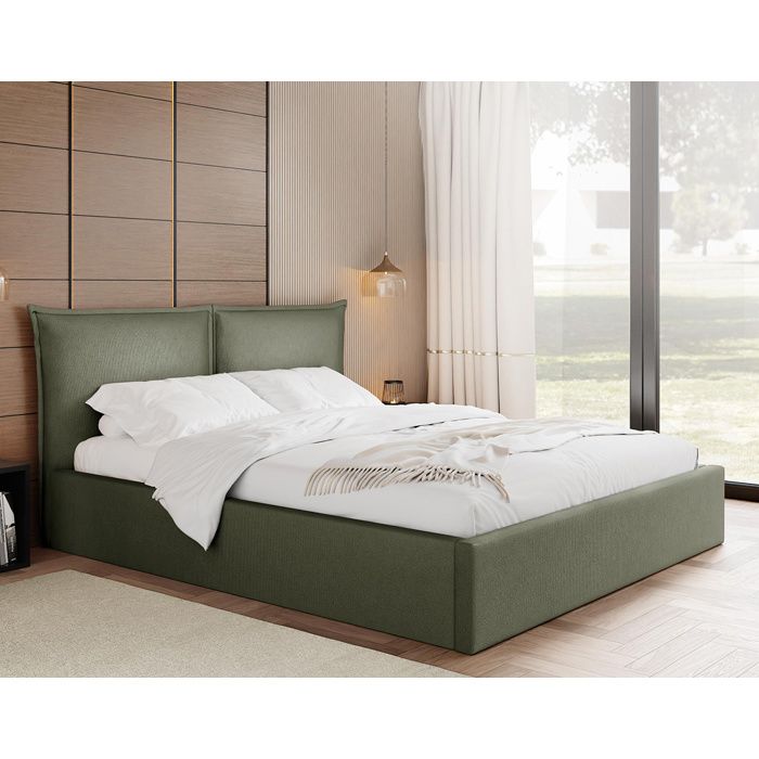 John - lit coffre king size - 180x200 cm - en velours - sommier inclus - Vert Kaki