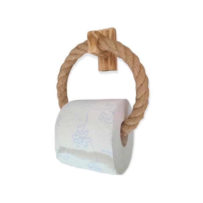 Solenzo Dérouleur papier toilette mural corde et bois porte